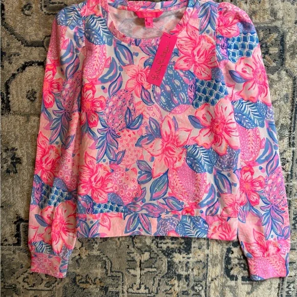 Floral Pink and Blue Long Sleeve Top - Picture 9 of 13